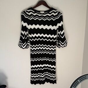 Shoshanna Black and White Zigzag Midi Dress